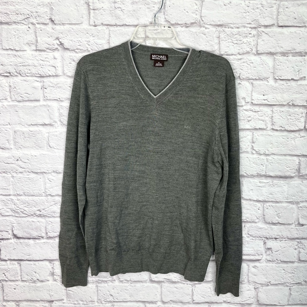 Michael Michael Kors Gray V-Neck Sweater Size M